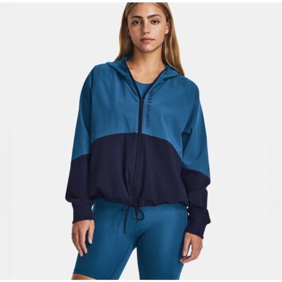 Under Armour Womens Two-tone Colorblock Full Zip Hooded Jacket Blue Small NWT‎ - Picture 1 of 11